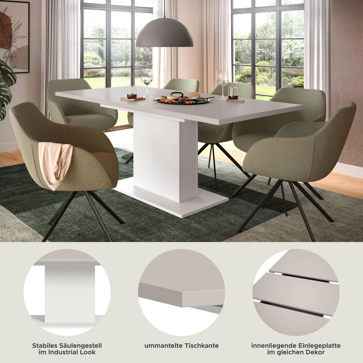 ESSTISCH MOTION (B/H/T: ca. 150/76/90 cm) in Weiß/Kaschmir - Weiß, Holzwerkstoff (90/150/76cm)