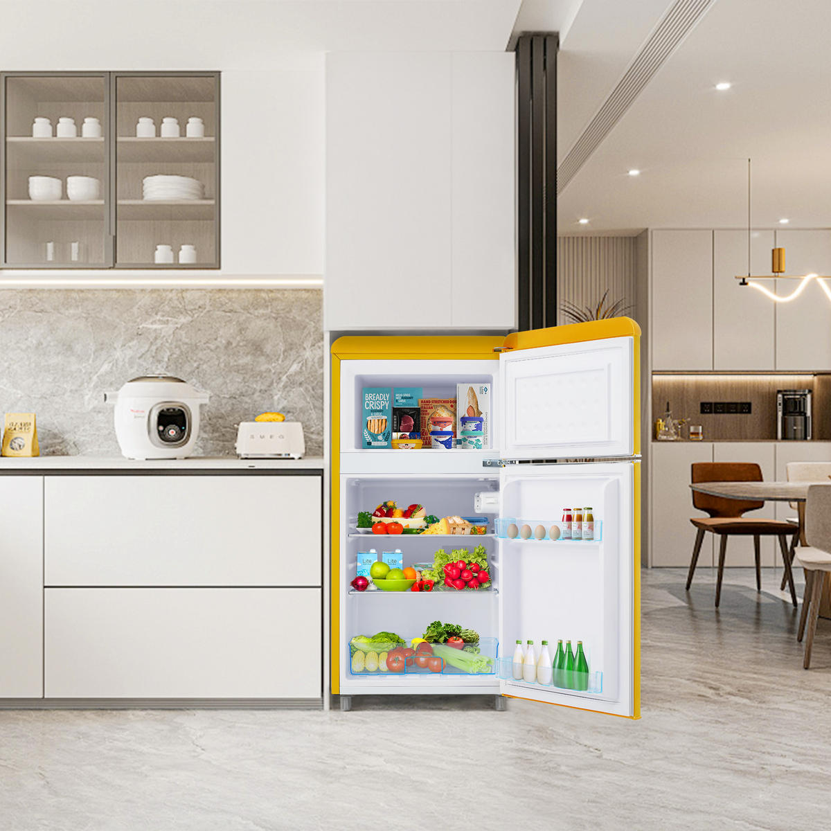 KUHLSCHRANK 46/45/91 cm Gelb 72L mit LED-Licht - Gelb, Metall (45/91/46cm) - Oxeza