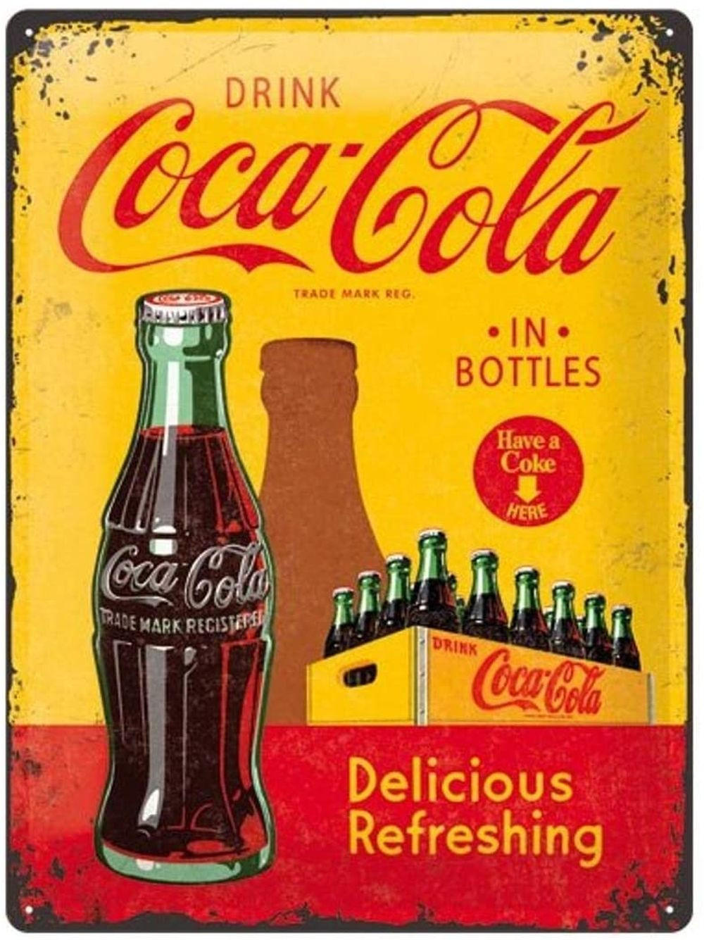 BLECHSCHILD 30/40 cm Coca-Cola Coca-Cola In Bottles Yellow - Multicolor, Metall (30/40/0.2cm) - Nostalgic-Art