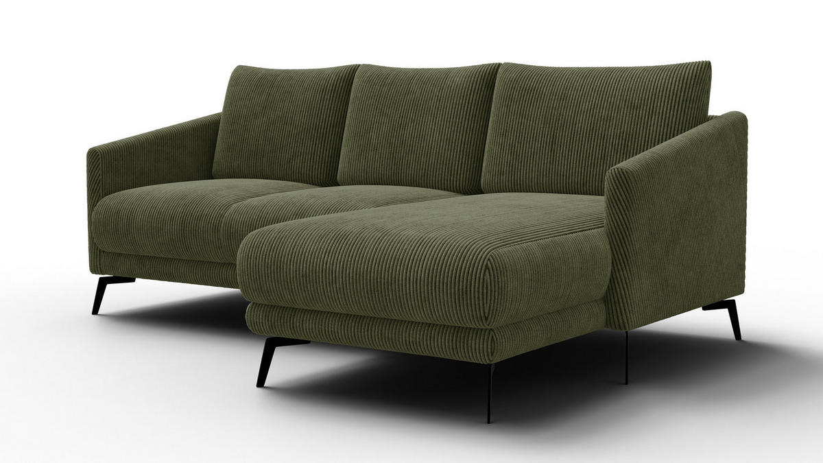 ECKSOFA VILT 3-Sitzer, olive - Schwarz/Olivgrün, Holzwerkstoff/Textil (221/156cm) - Courtois Laville