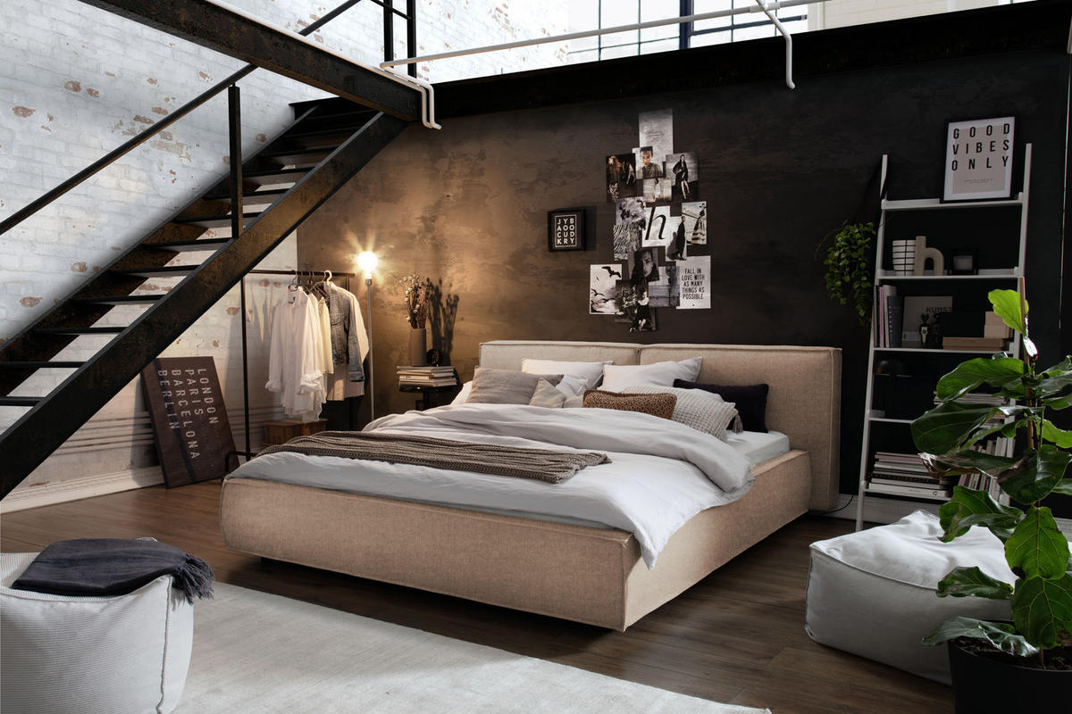 POLSTERBETT CARLO Steingrau Massivholz - Greige/Grau, Textil (200/200cm) - KAWOLA