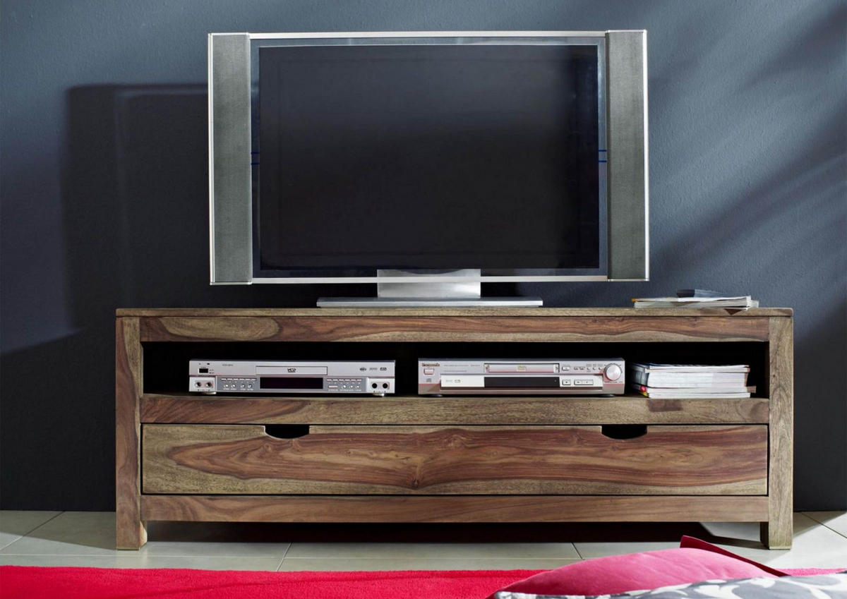 TV-BOARD Sheesham 140x37x50 grau geölt NATURE GREY #153 - Grau, Holz (140/50/37cm) - Massivmoebel24