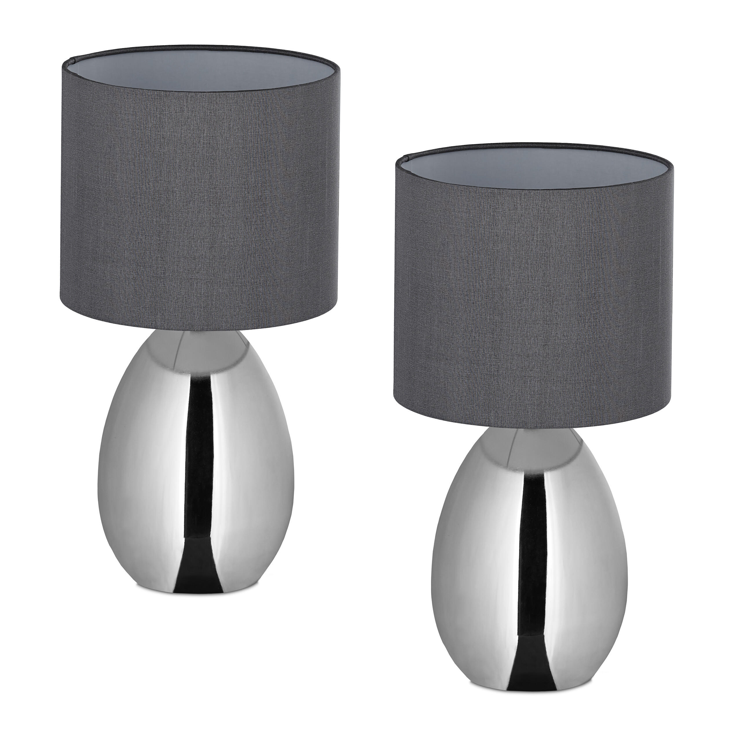 2 x Nachttischlampe - Silberfarben, Kunststoff/Textil (18/18/33.5cm) - Relaxdays