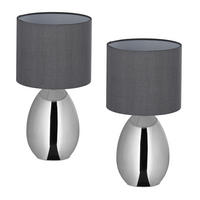 2 x Nachttischlampe - Silberfarben, Kunststoff/Textil (18/18/33.5cm) - Relaxdays