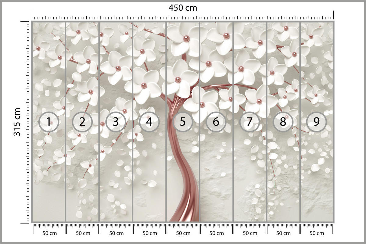 FOTOTAPETE für Schlafzimmer Perlmutt Blumen Abstract Baum 450x315 - Beige/Rosa, Papier (450/315cm) - Muralo