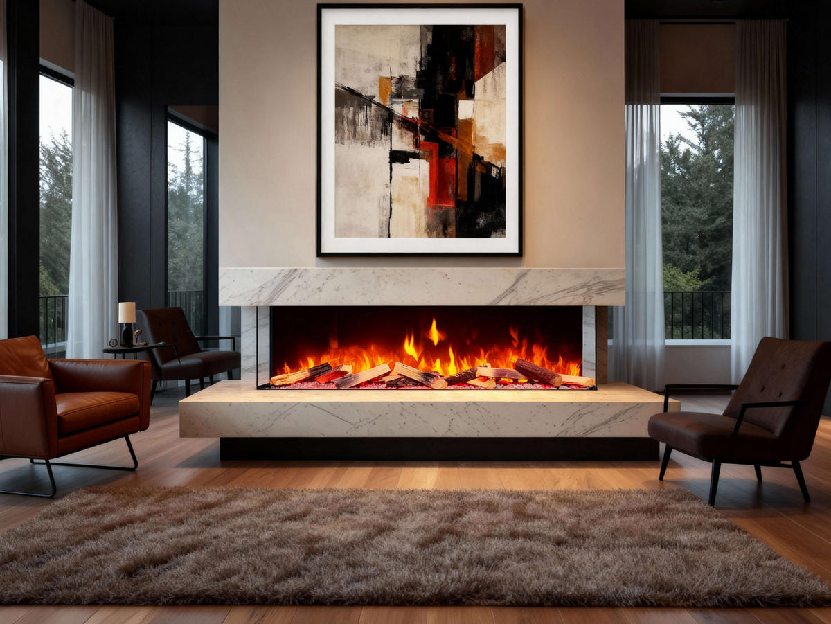 EINBAU-ELEKTROKAMINEINSATZ AF50TS – dreiseitig, Breite 125 cm, 3D-Flammeneffekt, Heizfunktion, WLAN - Schwarz, Glas/Metall (125/55.5/32cm) - ArtiFlame