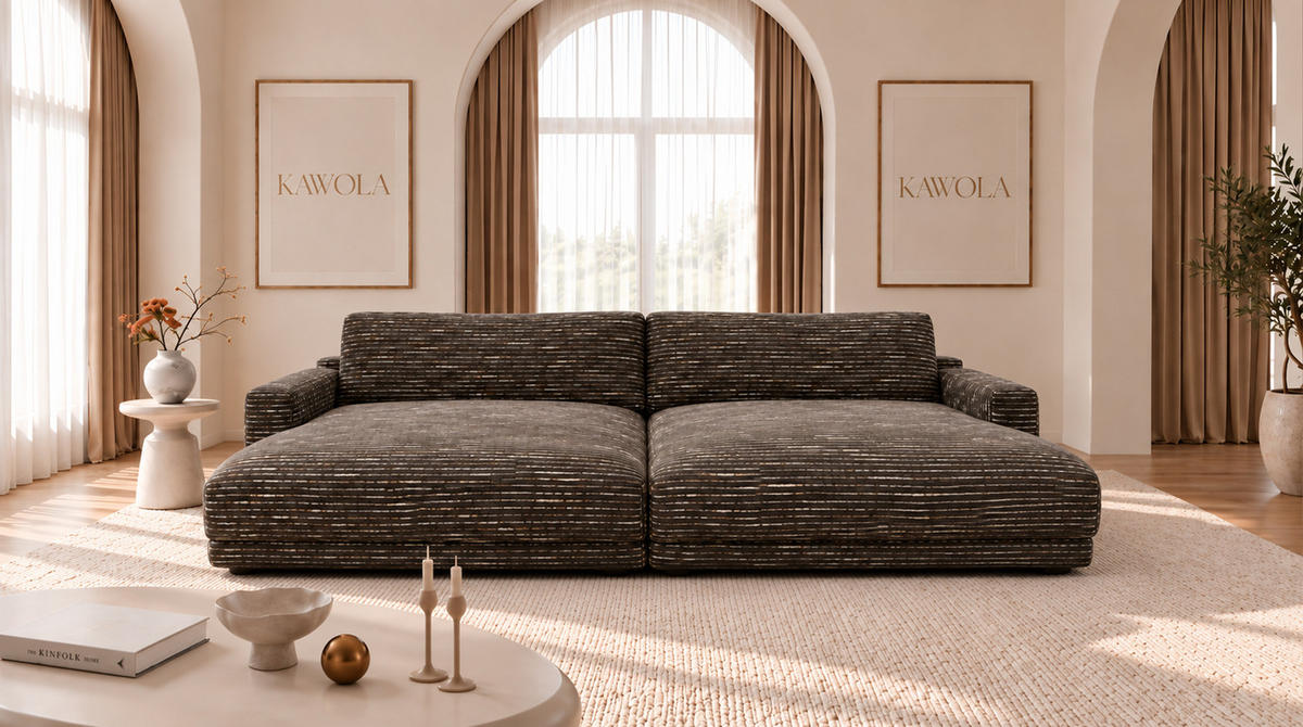 BIG SOFA MARLIN Braun Flachgewebe - Dunkelbraun/Schwarz, Kunststoff/Textil (262/80/168cm) - KAWOLA