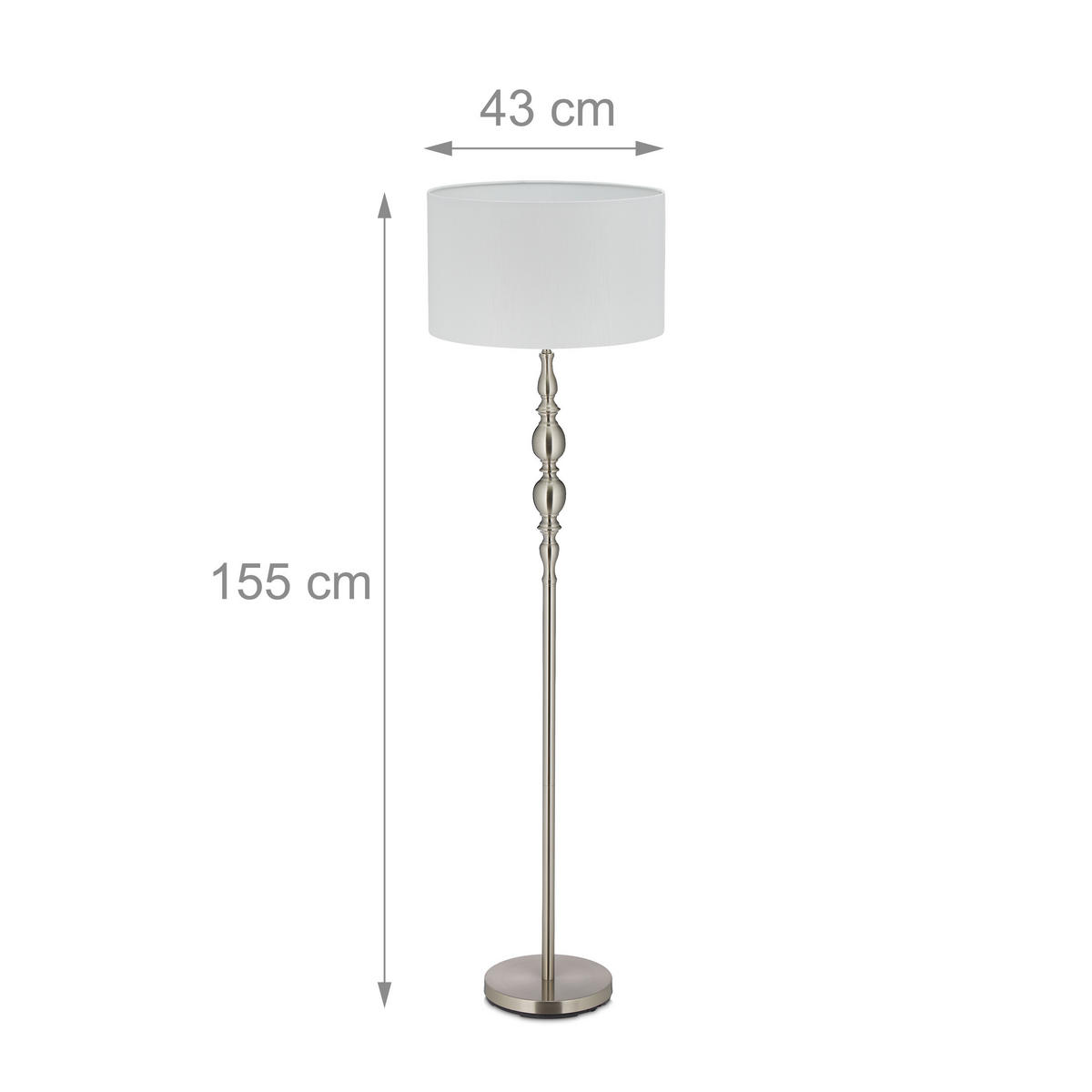 STEHLAMPE - Silberfarben, Kunststoff/Textil (43/43/155cm) - Relaxdays