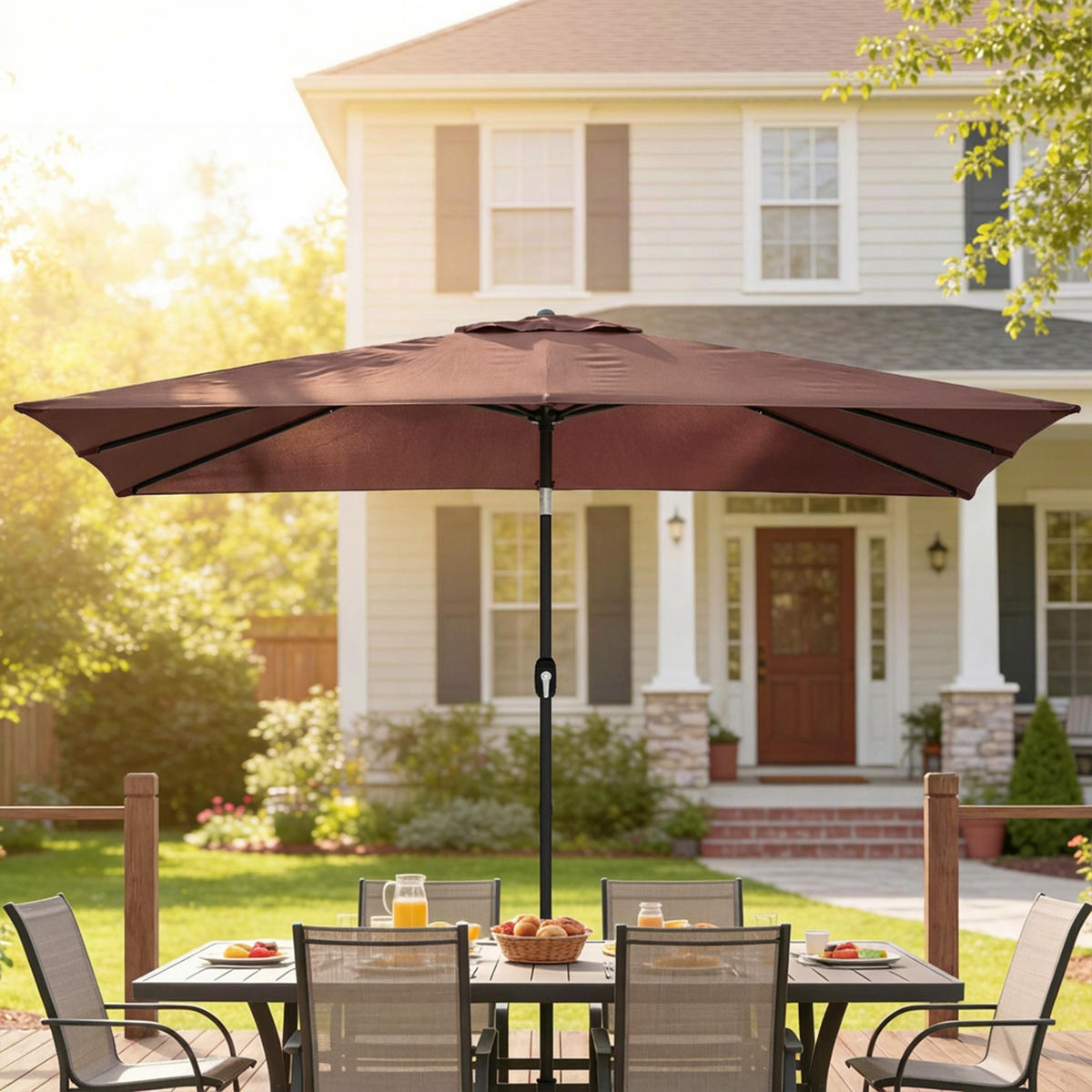 SONNENSCHIRM Polyester Metall Braun - Braun, Textil (200/300cm) - Outsunny