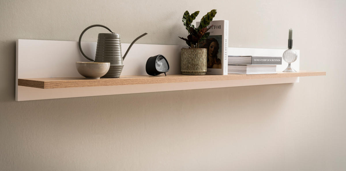 WANDBOARD weiß matt, Evoke Eiche, Wandregal 180 cm - Eichefarben/Weiß, Holzwerkstoff (180/20/20cm) - Furn.Design