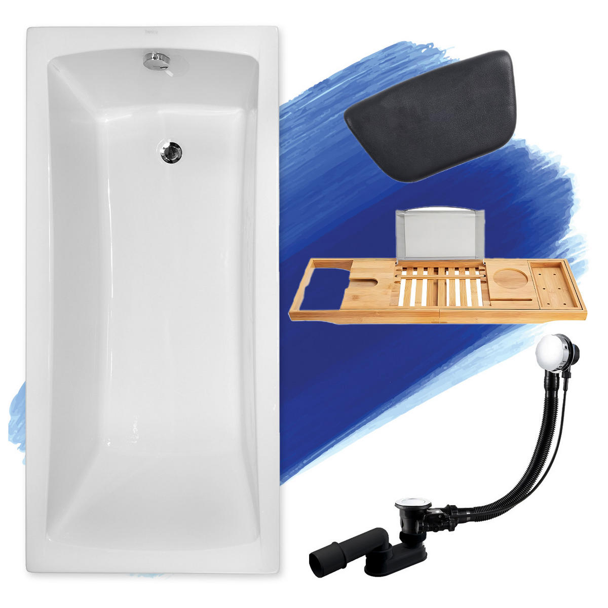BADEWANNE Rechteck OPTIMA 160/70 + Ablage + Kopfstütze Ablauf Füße - Weiß, Kunststoff (70/53.5/160cm) - bad land