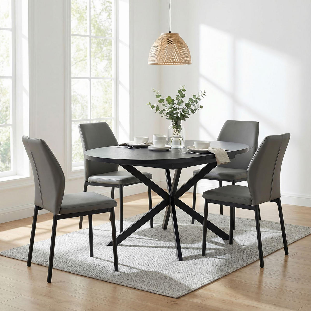 ESSGRUPPE CHESTER/GINOVA 5er Set schwarz - Schwarz, Holzwerkstoff/Metall - IDIMEX