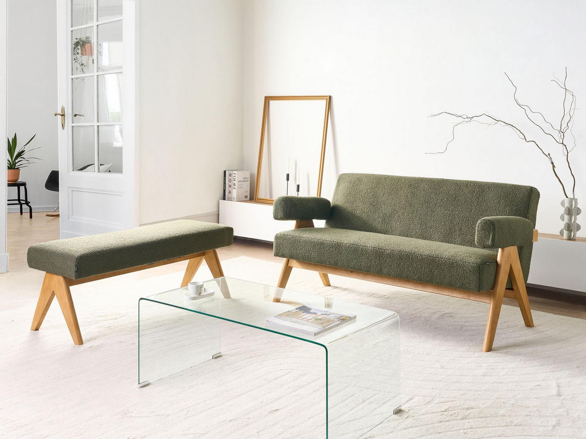 SOFA-SET Bouclé Grün/Hellbraun Tamre - Olivgrün/Braun, Textil (148/79/78cm) - Beliani