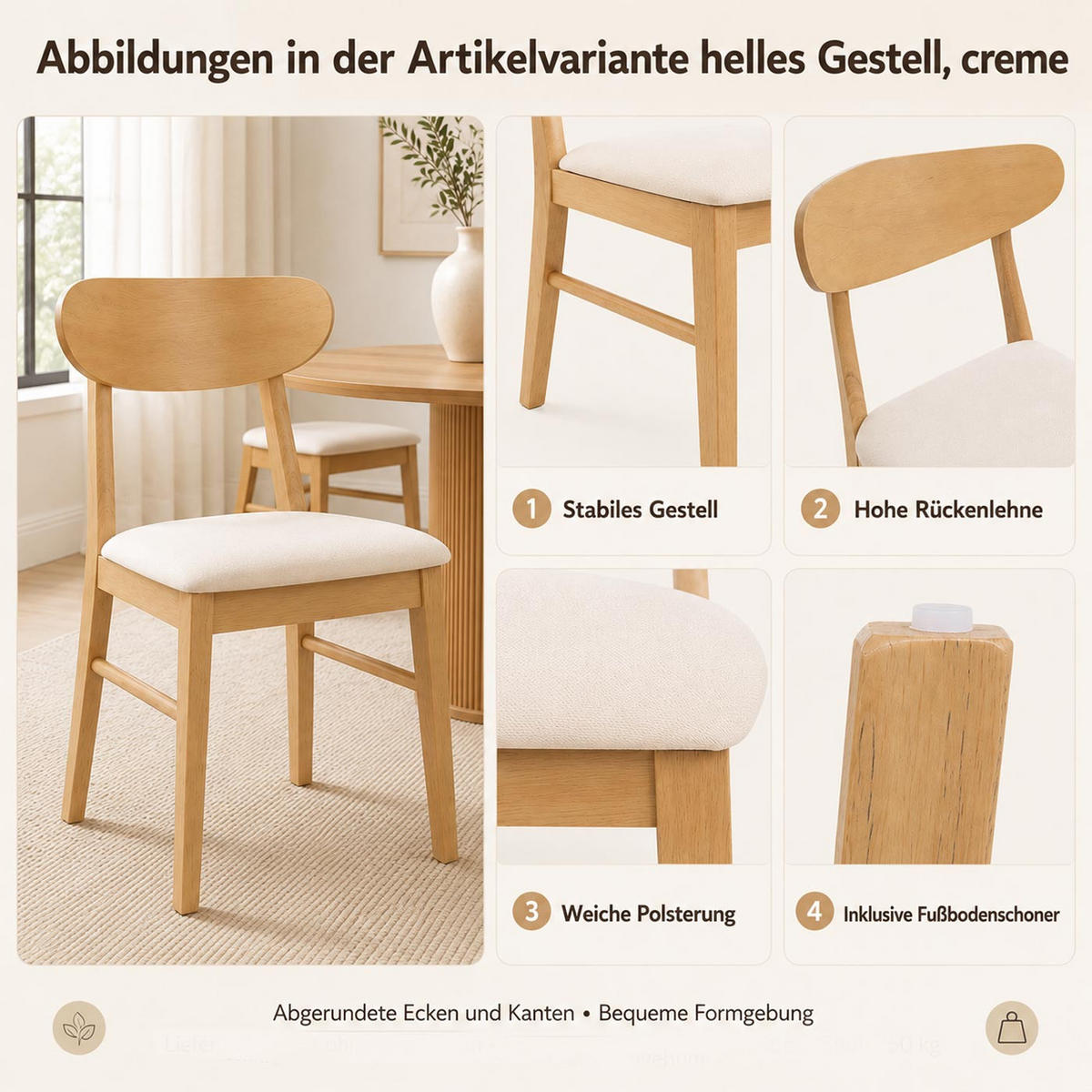 ESSZIMMERSTUHL Braun, Cremeweiß 2er-Set - Creme/Braun, Holz (45/79/49cm) - Jamb