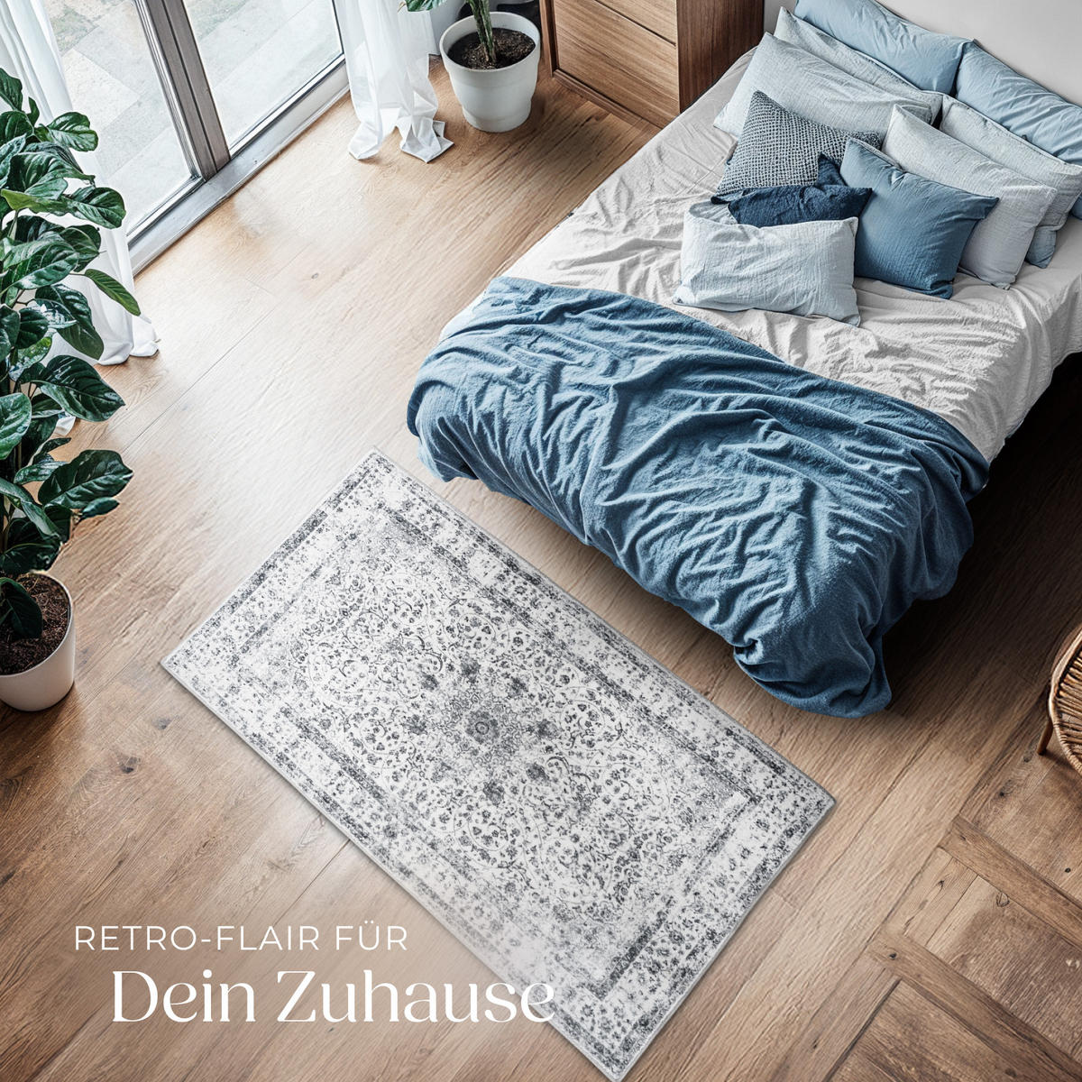 TEPPICH Vintage Design Aliya,rutschfeste Unterseite,grau - Grau, Kunststoff (80/150cm) - tectake