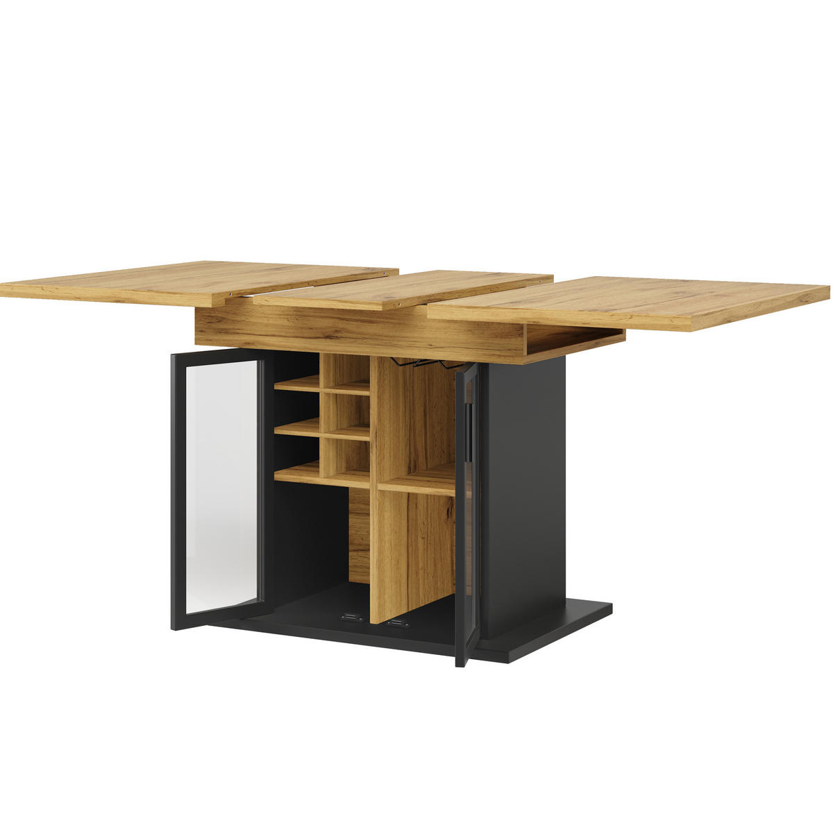 ESSTISCH 110-140x80x76 cm aus MDF mit Weinregal und Glastür ausziehbar - Naturfarben, Holzwerkstoff (80/140/76cm) - Modfu