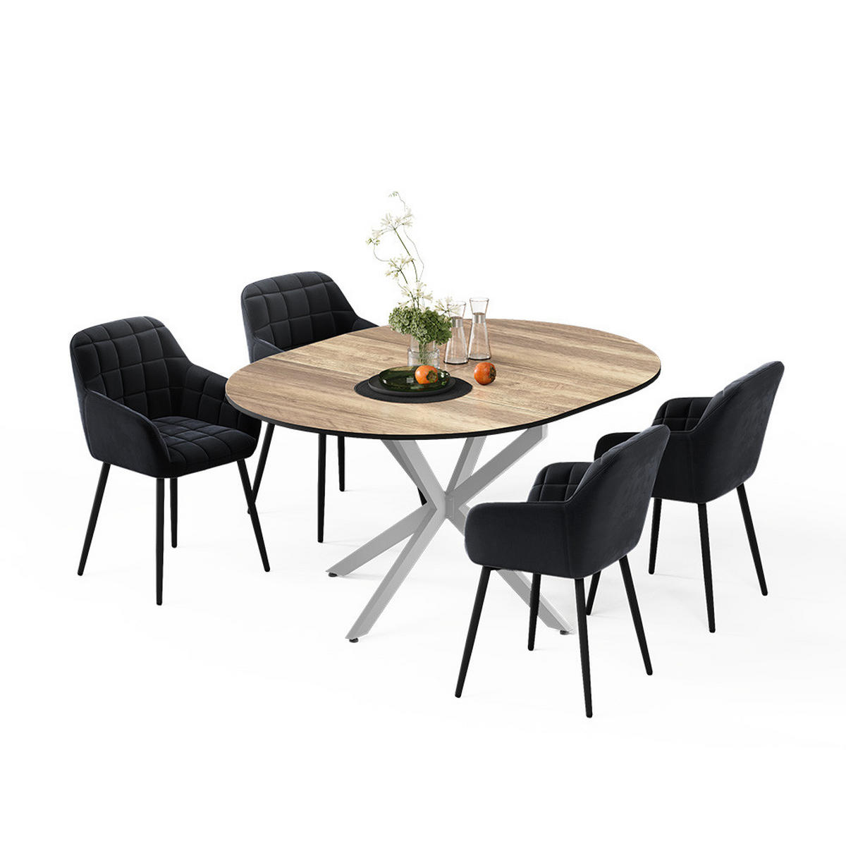 ESSTISCH-SET Loyd, Eiche rustikal/Grau, 120 x 120 cm mit 4 Esszimmerstühlen (Schwarz) - Wildeiche/Grau, Holzwerkstoff (120/76.5/120cm) - Vicco