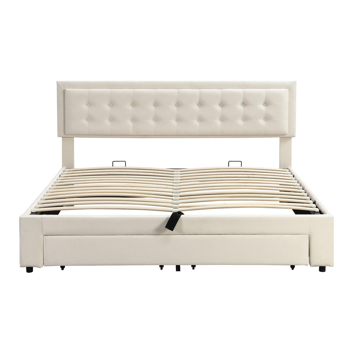 POLSTERBETT 160/200 cm in Beige Samt mit Schubladen - Beige, Holz/Textil (160/200cm) - KOMHTOM