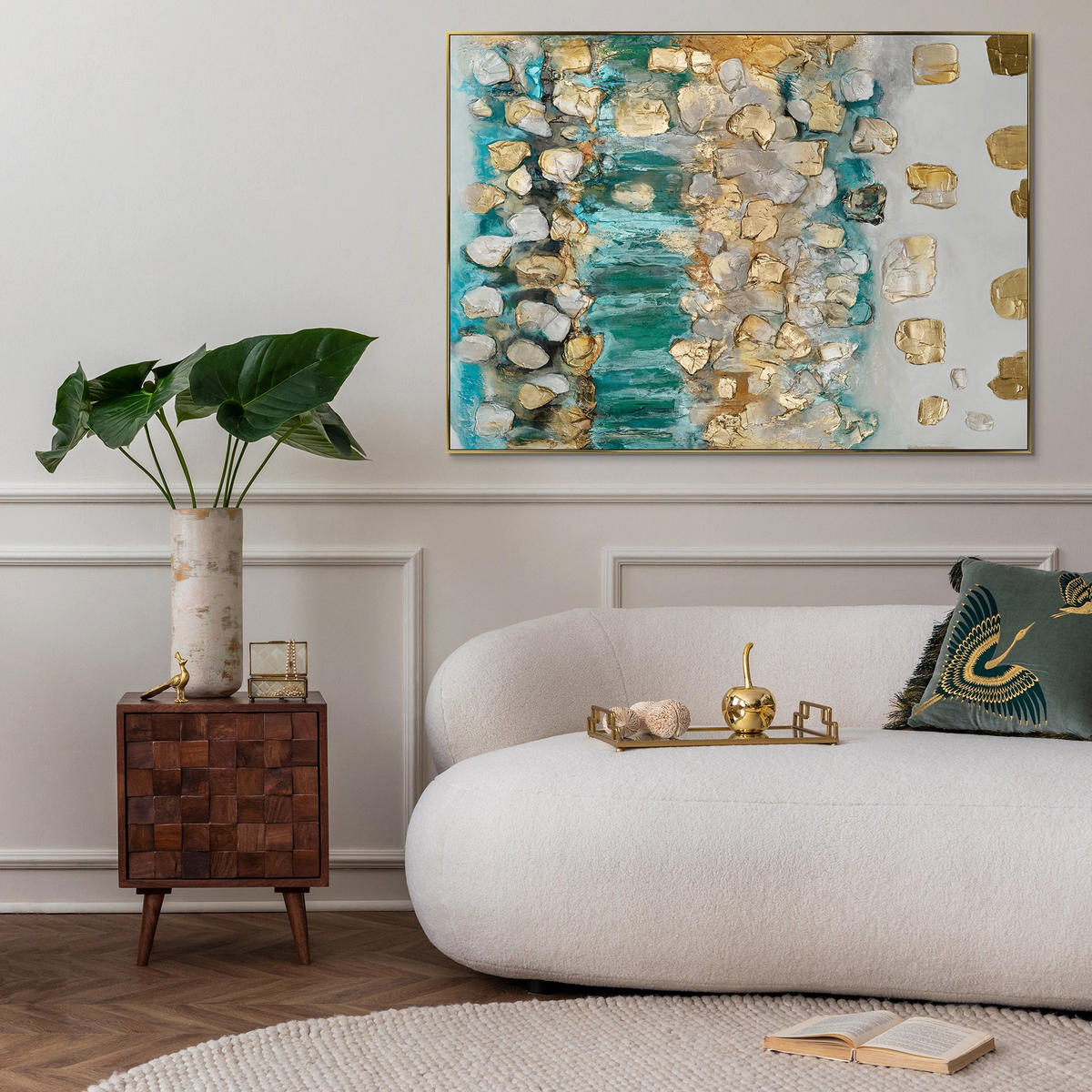 GEMÄLDE Rhythmus der Unendlichkeit II Schattenfugenrahmen Gold 180x120 cm - Goldfarben, Holz (180/120cm) - YS-art gallery