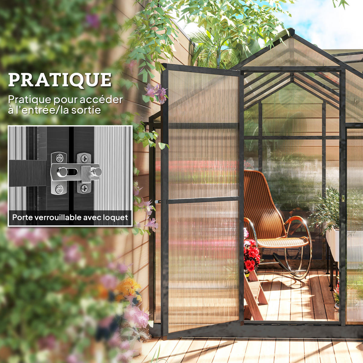 GEWÄCHSHAUS DE-12038 Aluminium-Polycarbonat mit verstellbaren Dachfenstern Transparent - Transparent, Metall (183/195/303cm) - ComfortXL