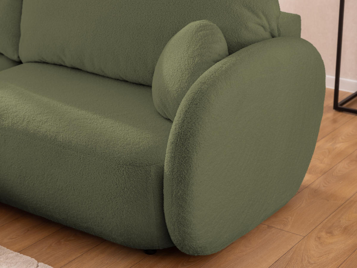 ECKSOFA Candy mit Schlaffunktion Grün Bouclé-Stoff - Ottomane links - Schwarz/Grün, Holz/Kunststoff (230/146cm) - S-Style Möbel