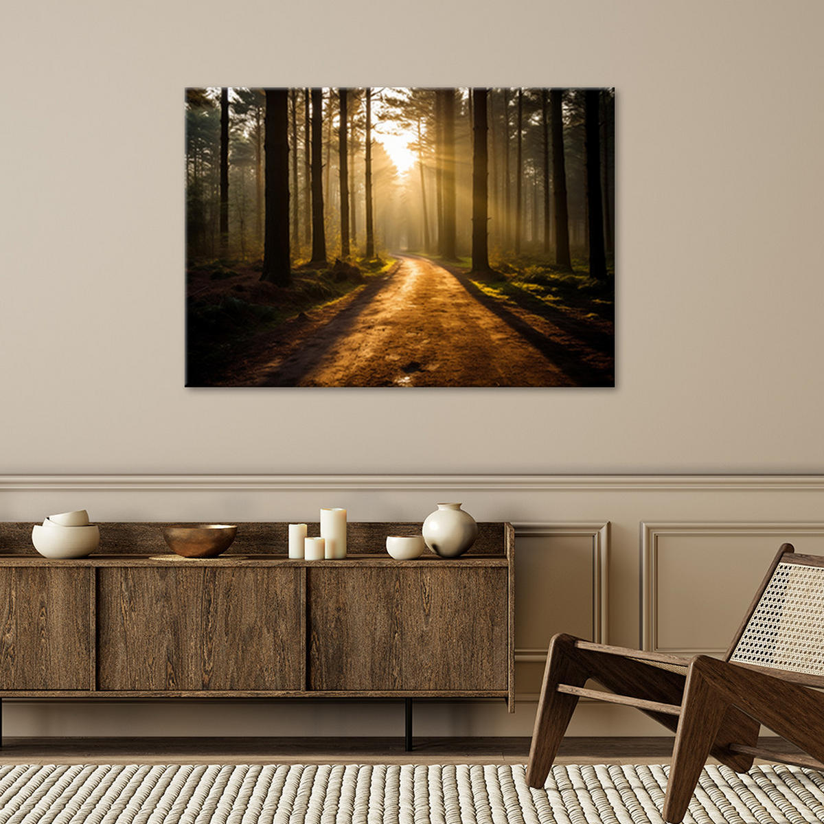 WANDBILD waldweg - Braun, Textil (60/40cm) - Feeby