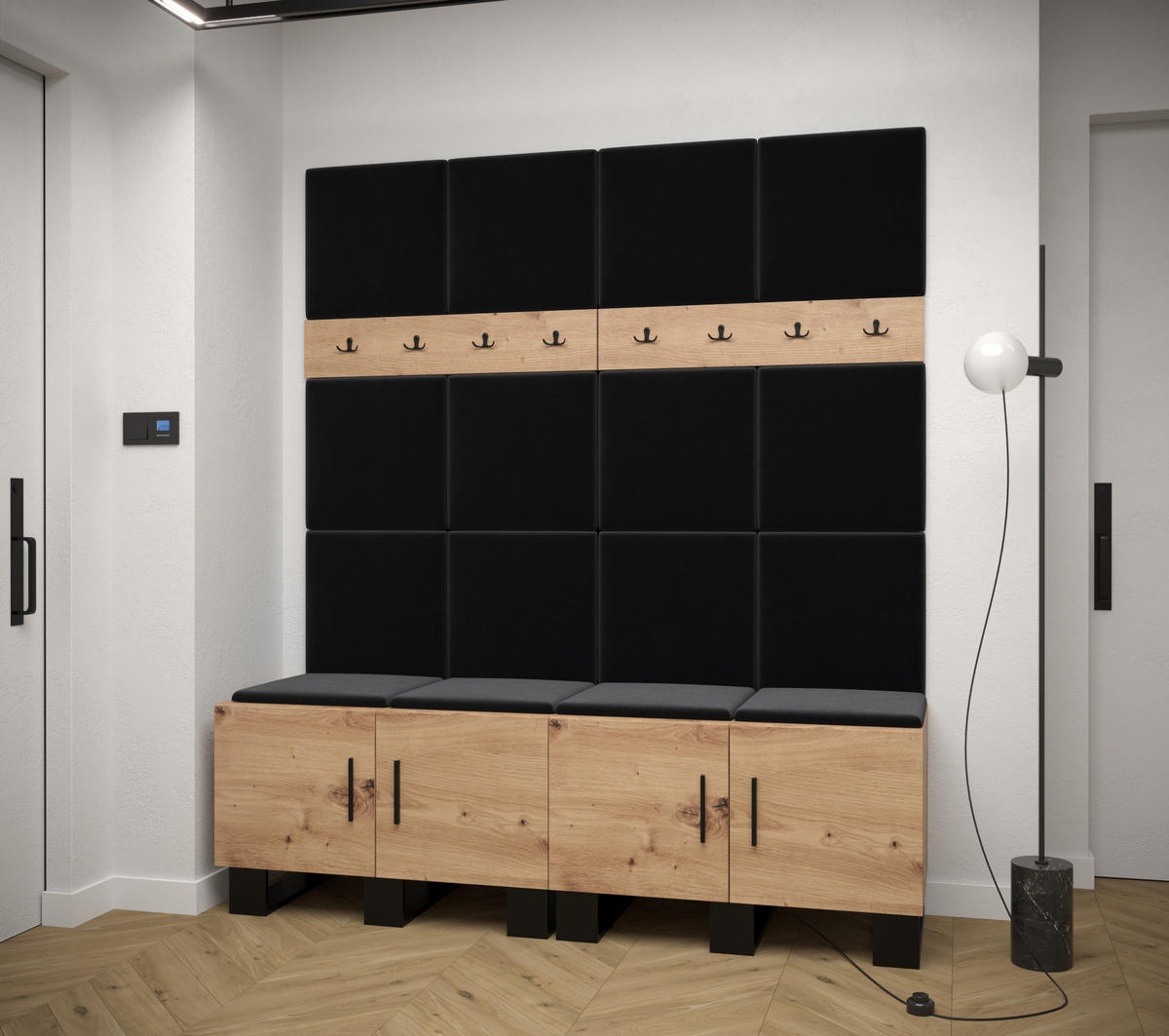 GARDEROBEN-SET 196/168/45,6 - Dunkelgrau/Schwarz, Holz/Kunststoff (168/196/45.6cm) - Abiks Möbel