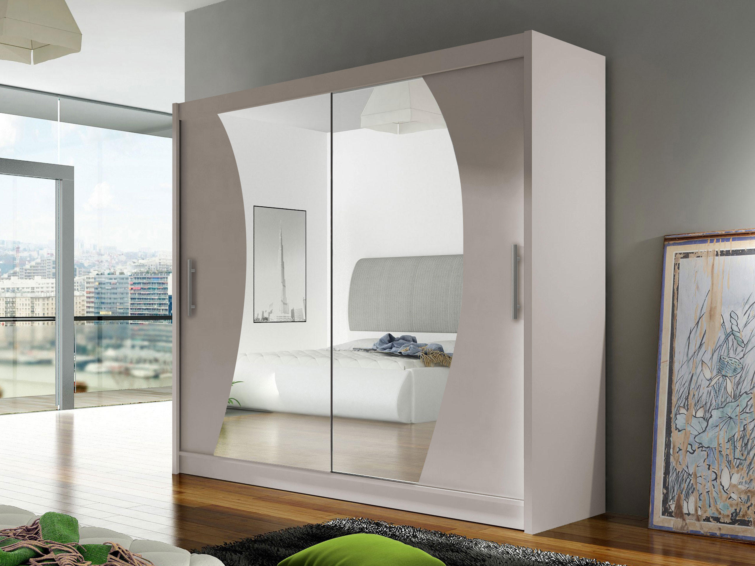 KLEIDERSCHRANK London IX - Kaschmir/Silberfarben, Holzwerkstoff/Kunststoff (180/215/58cm) - MIRJAN24