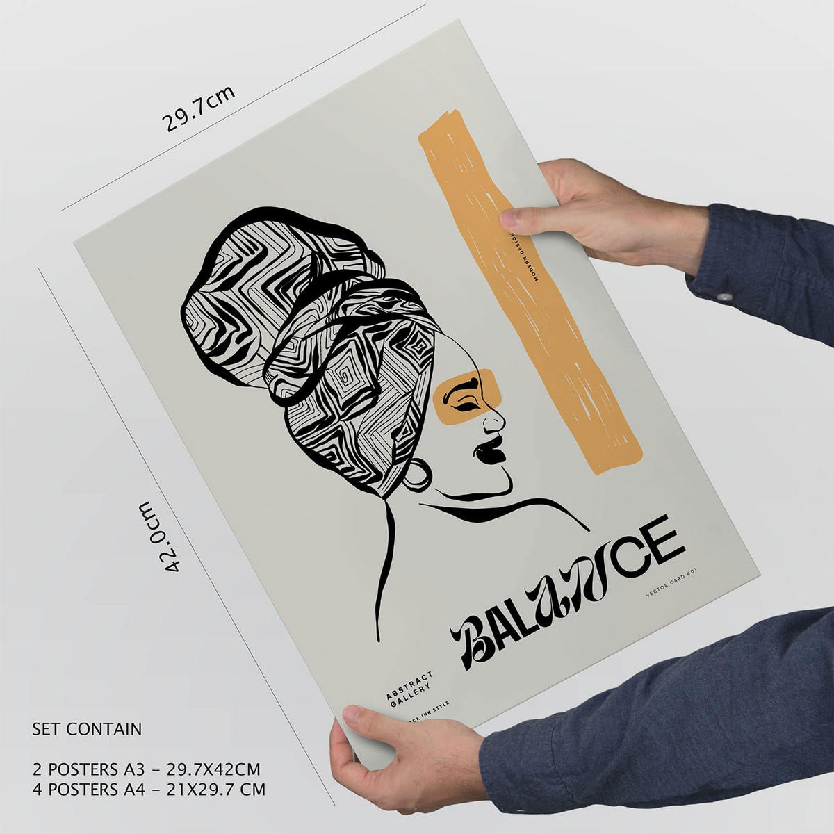 POSTER Set Mit 6 In Schwarzer Tinte Black Power Kunstdrucke Im Skizzenstil Für Innenarchitektur A3 & A4 Rahmen Aus Hellem Holz - Beige, Papier (29/3cm) - Nacnic