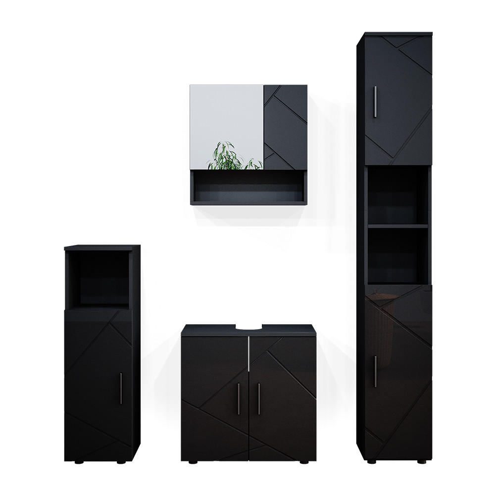 BADMÖBEL-SET Irma Anthrazit Hochglanz 4 Teile, mit Hochschrank - Anthrazit, Holzwerkstoff (80/58.6/41cm) - Vicco