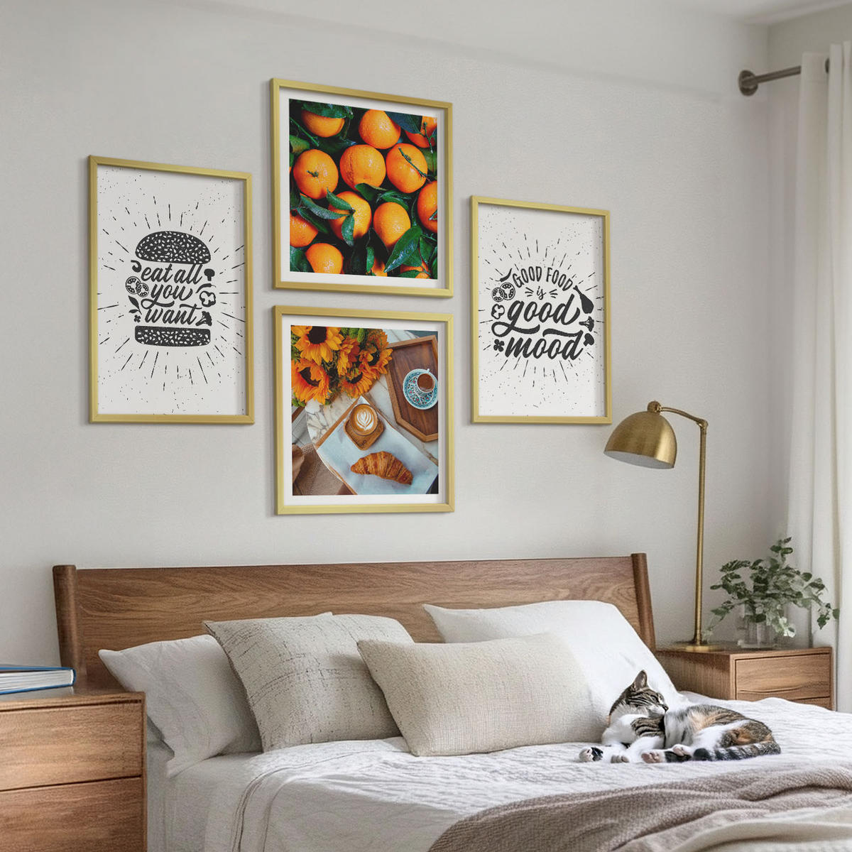 WANDBILDER 4er Set - 50x50 cm & 40x60 cm Goldrahmen - Juicy Oranges Kitchen - Goldfarben, Kunststoff (50/50cm) - ArtPrintCave