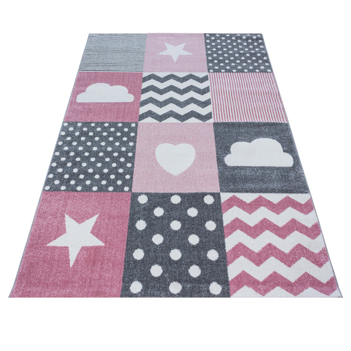 TEPPICH Kinder Herz Sterne Polypropylen saugroboter Kurzflor Kinderzimmer Pink Läufer 80x150 - Rosa, Textil (80/150cm) - KADIMA DESIGN