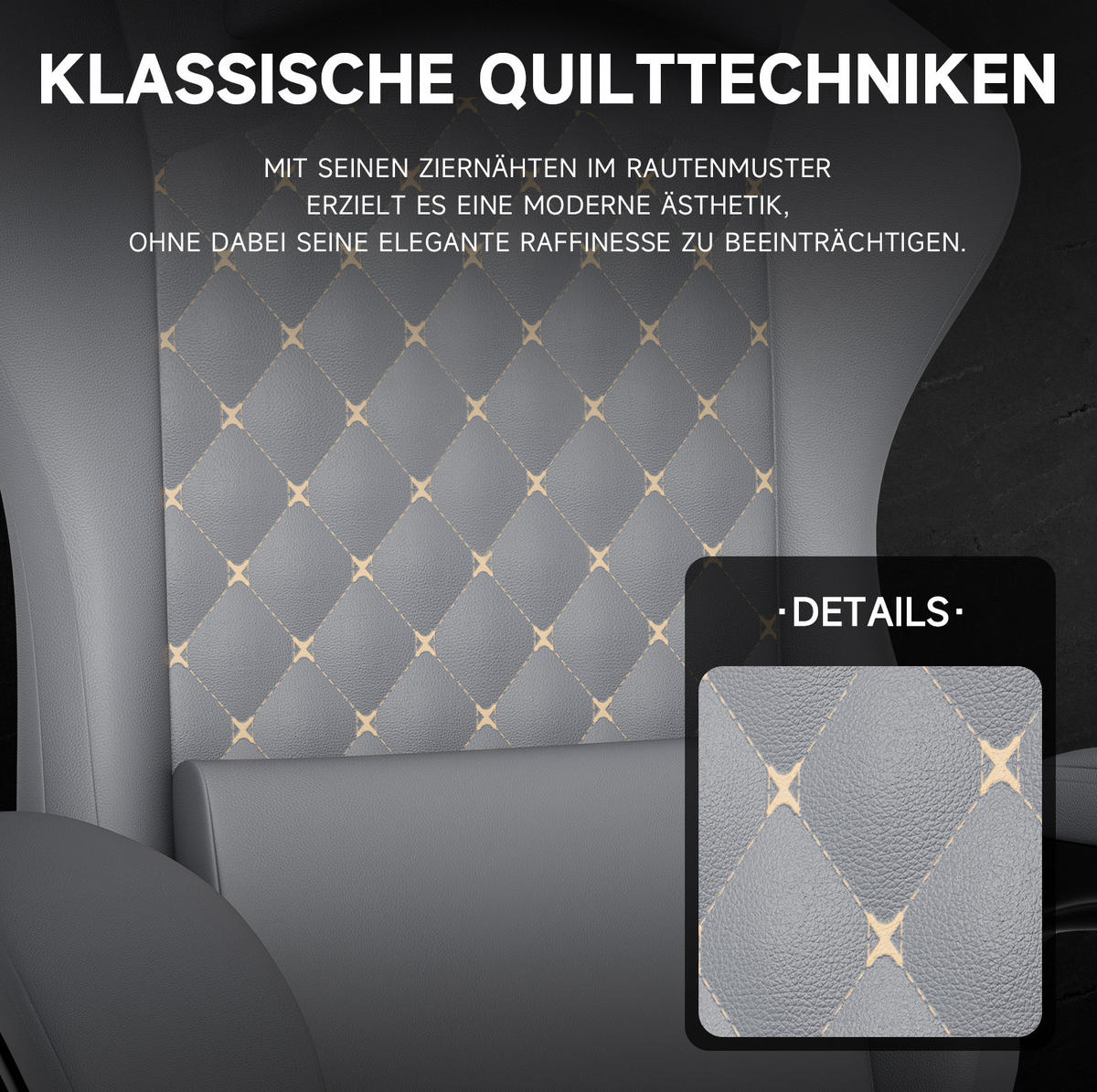 GAMING-STUHL ergonomisch verstellbar Leder Grau mit Fußstütze - Grau, Kunststoff (63/120.5/58.5cm) - Meubliv