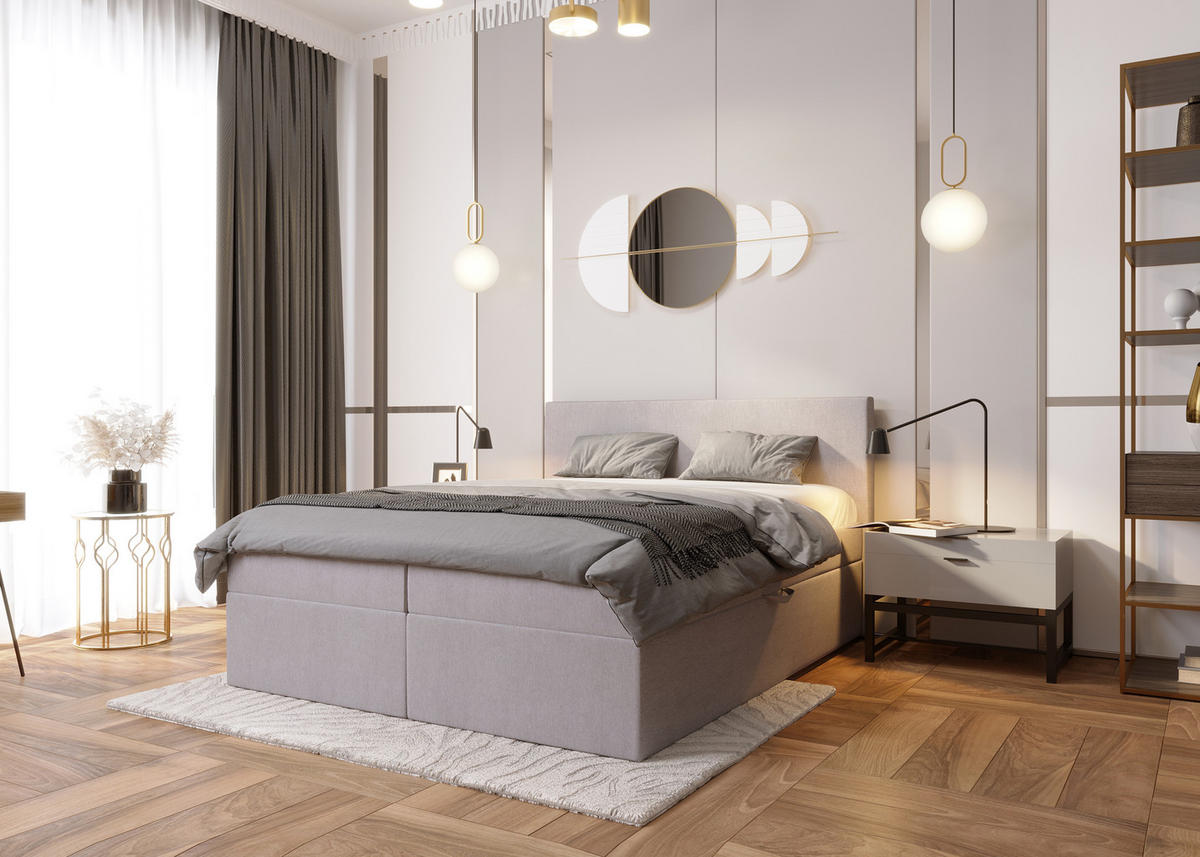 BOXBETT Havana Grau 200x200 cm Bettkasten + Topper - Grau, Holz/Textil (200/200cm) - Comfortic
