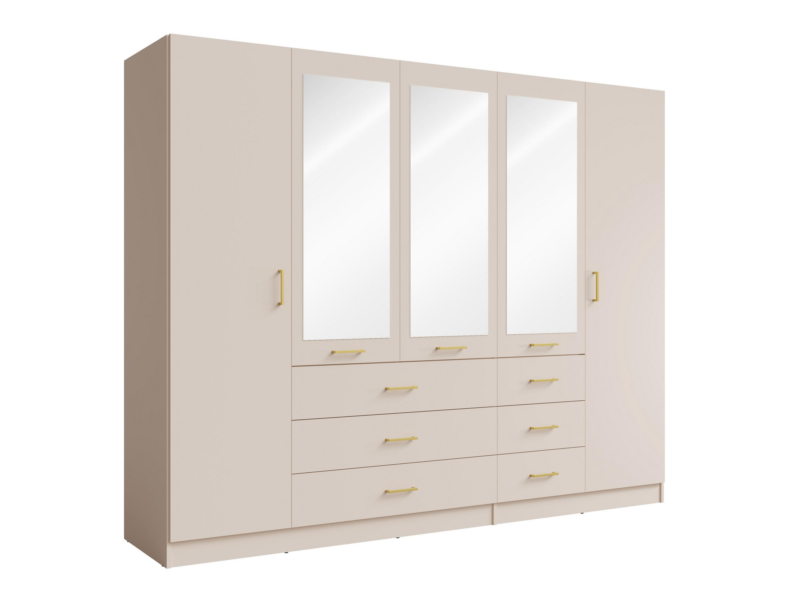 KLEIDERSCHRANK KERONA 21 - 250×200,5×58 cm mit 3 Spiegeln, 5 Türen & 6 Schubladen Wüstensand - Sandfarben, Holz/Holzwerkstoff (250/200.5/58cm) - Milaros Markt