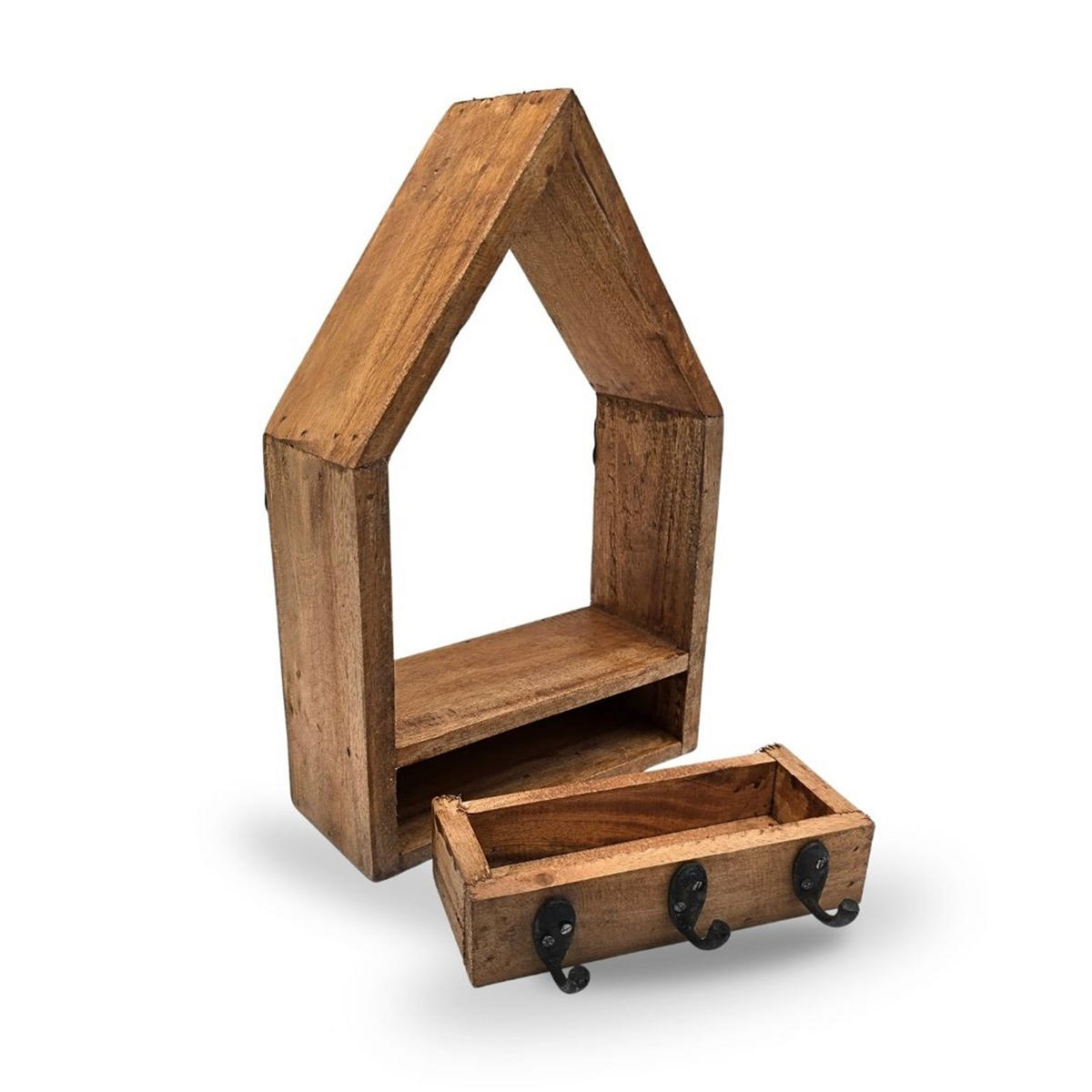 SCHLÜSSELBRETT Home Massivholz, 3 Haken, Schublade naturfarben - Naturfarben, Holz (9/34/22cm) - CREEDWOOD