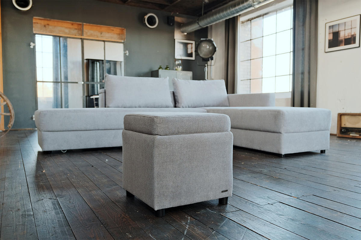 HOCKER IDA Grau Webstoff - Grau, Textil (45/45/45cm) - KAWOLA