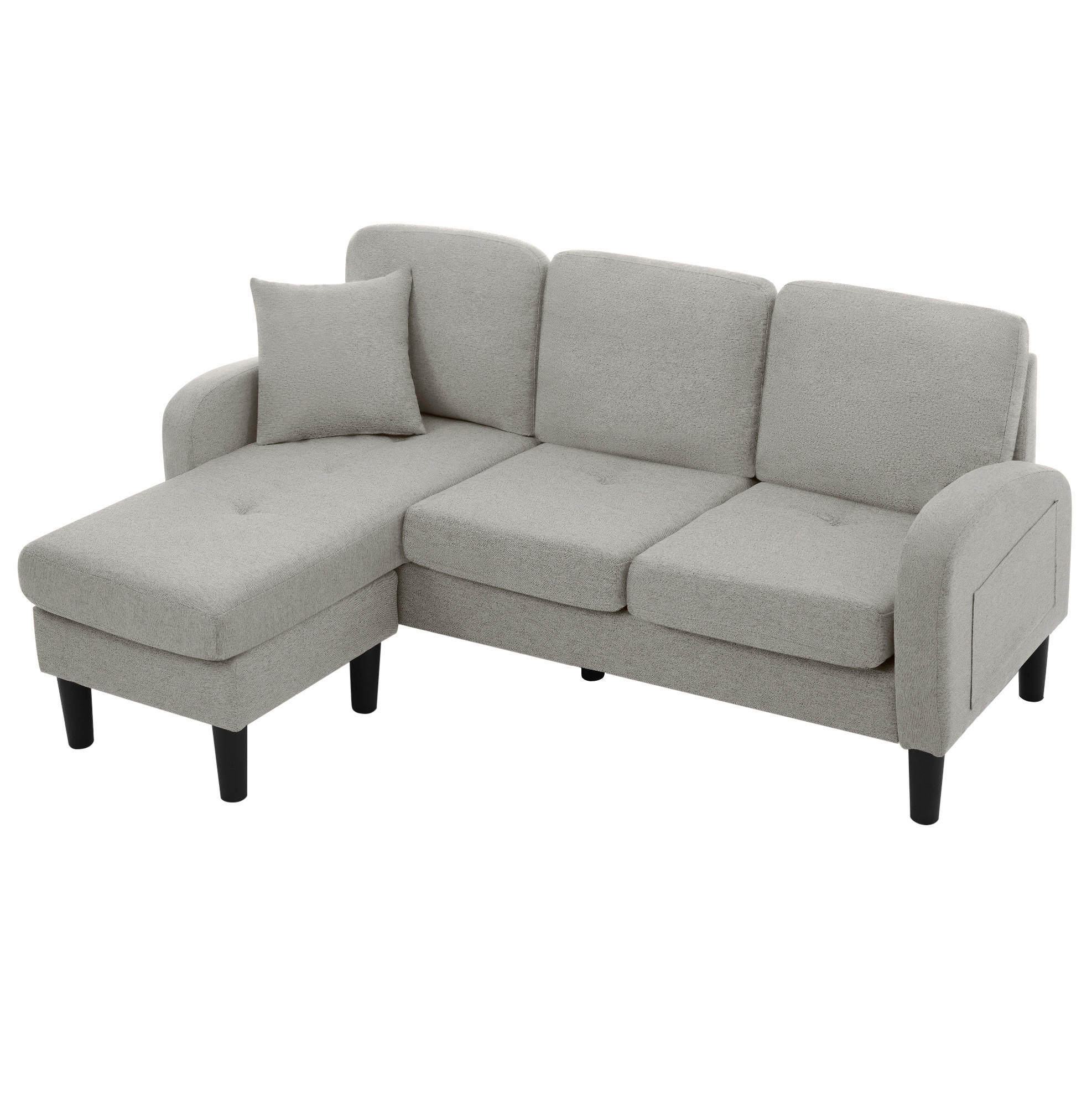 ECKSOFA 166/118/77 cm Grau aus Faserleinen mit Chaiselongue - Hellgrau, Kunststoff (118/166cm) - OKMYHOME
