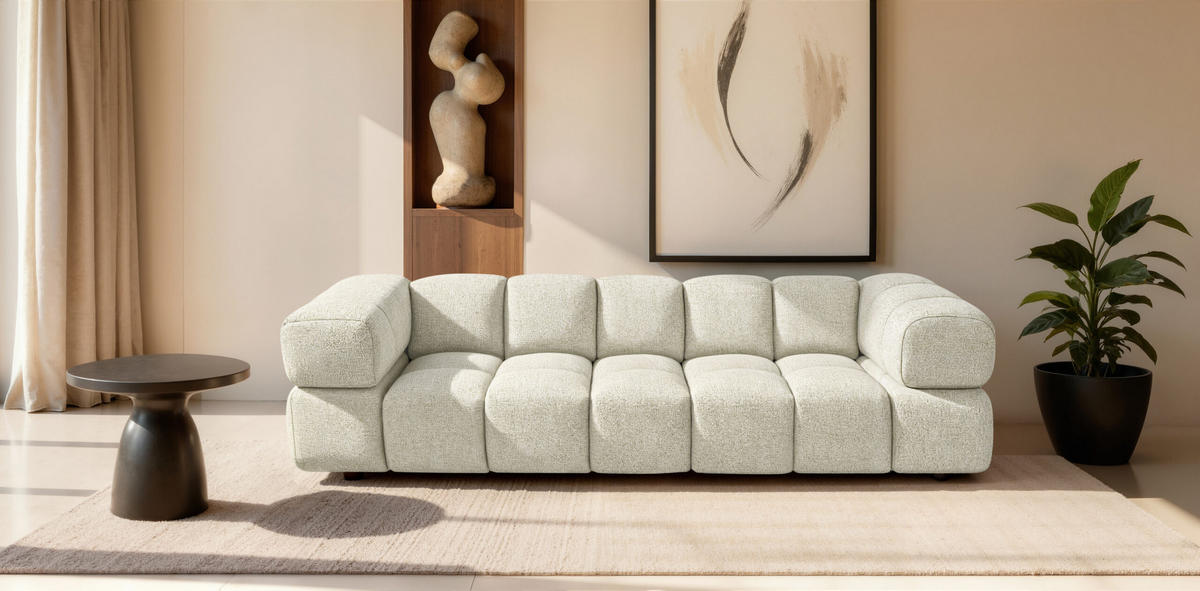 SOFA 4-Sitzer, Couch, Chenille Stoff Puente, Ecru, Averro - Ecru, Holz (280/70/96cm) - Kaiser Möbel