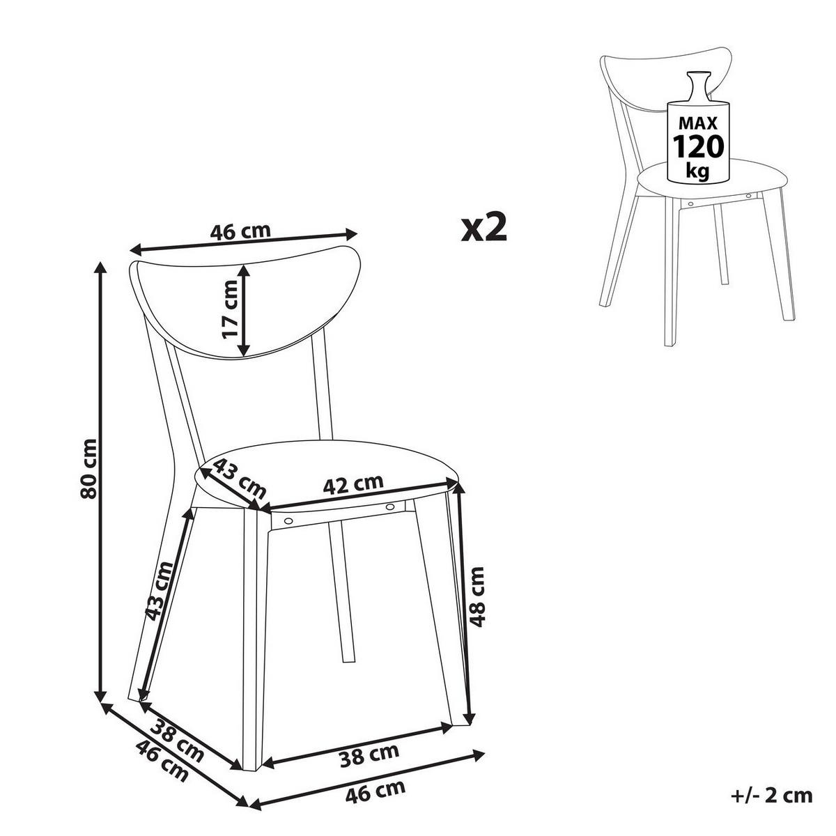 ESSZIMMERSTUHL 2er-Set Gummibaumholz Heller Holzfarbton Erie - Hellbraun, Holz/Textil (46/80/46cm) - Beliani