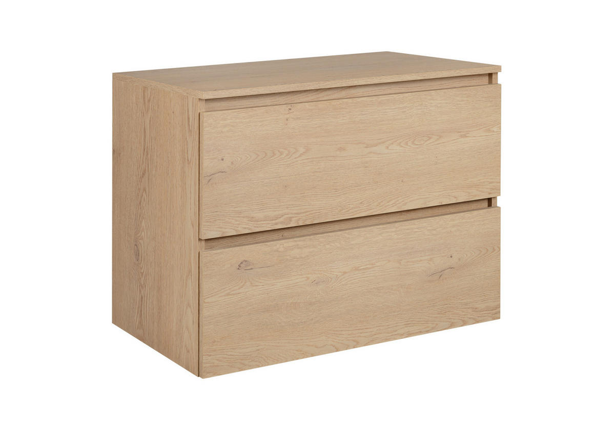 BADEZIMMERSCHRANK 80 cm + TOP, Farbe: helle Eiche, 80 x 57 x 46 cm, mit Arbeitsplatte - Beige, Holzwerkstoff (80/57/46cm) - 3XE LIVING