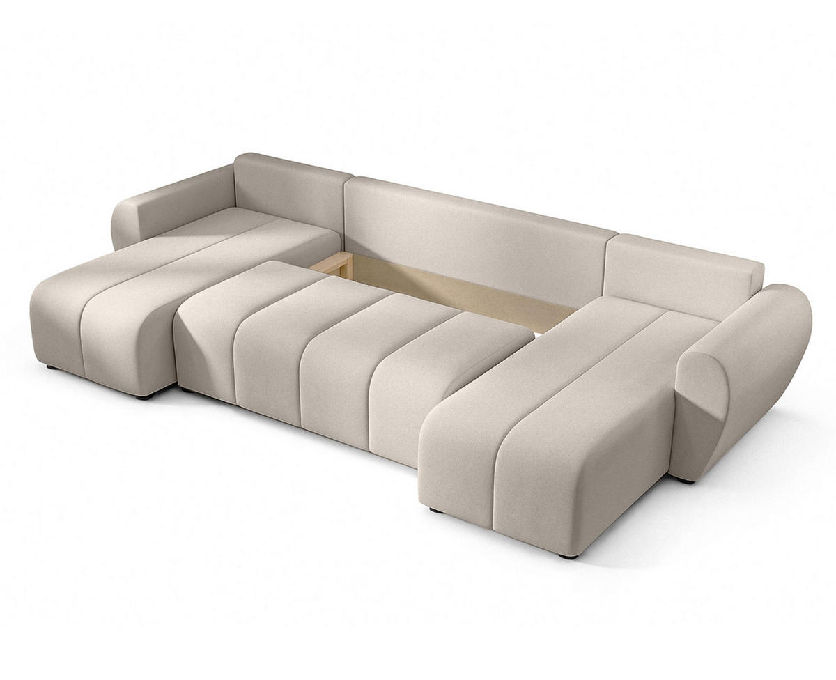WOHNLANDSCHAFT Malatya U Form Beige 311/145/80 cm mit Schlaffunktion - Beige/Schwarz, Kunststoff/Textil (311/80/145cm) - AX Living
