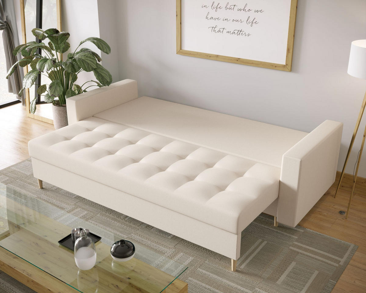 SOFA SKANDI mit Schlaffunktion COSMIC 10 mit Stauraum - Beige, Textil (90/88/232cm) - Bedante