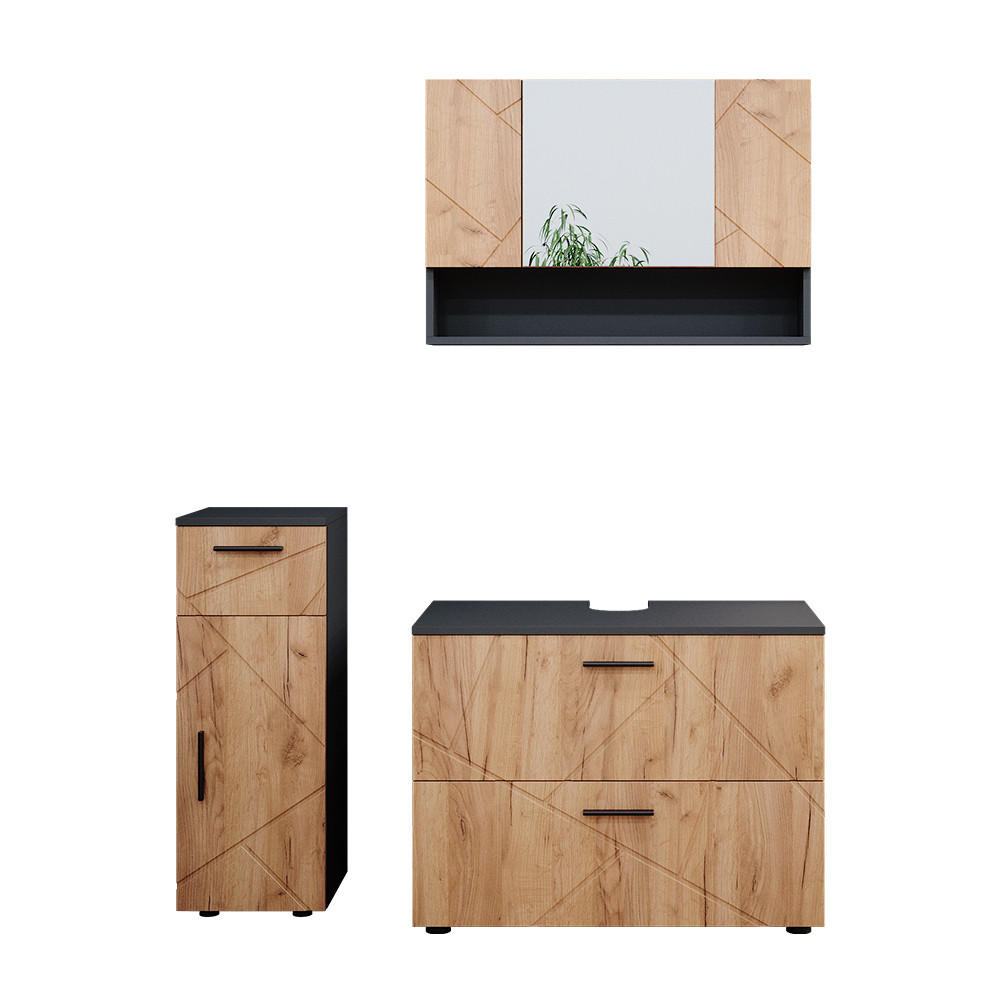 BADMÖBEL-SET Irma Goldkraft Eiche/Anthrazit 3 Teile - Anthrazit/Eiche Wotan, Holzwerkstoff (80/58.6/41cm) - Vicco