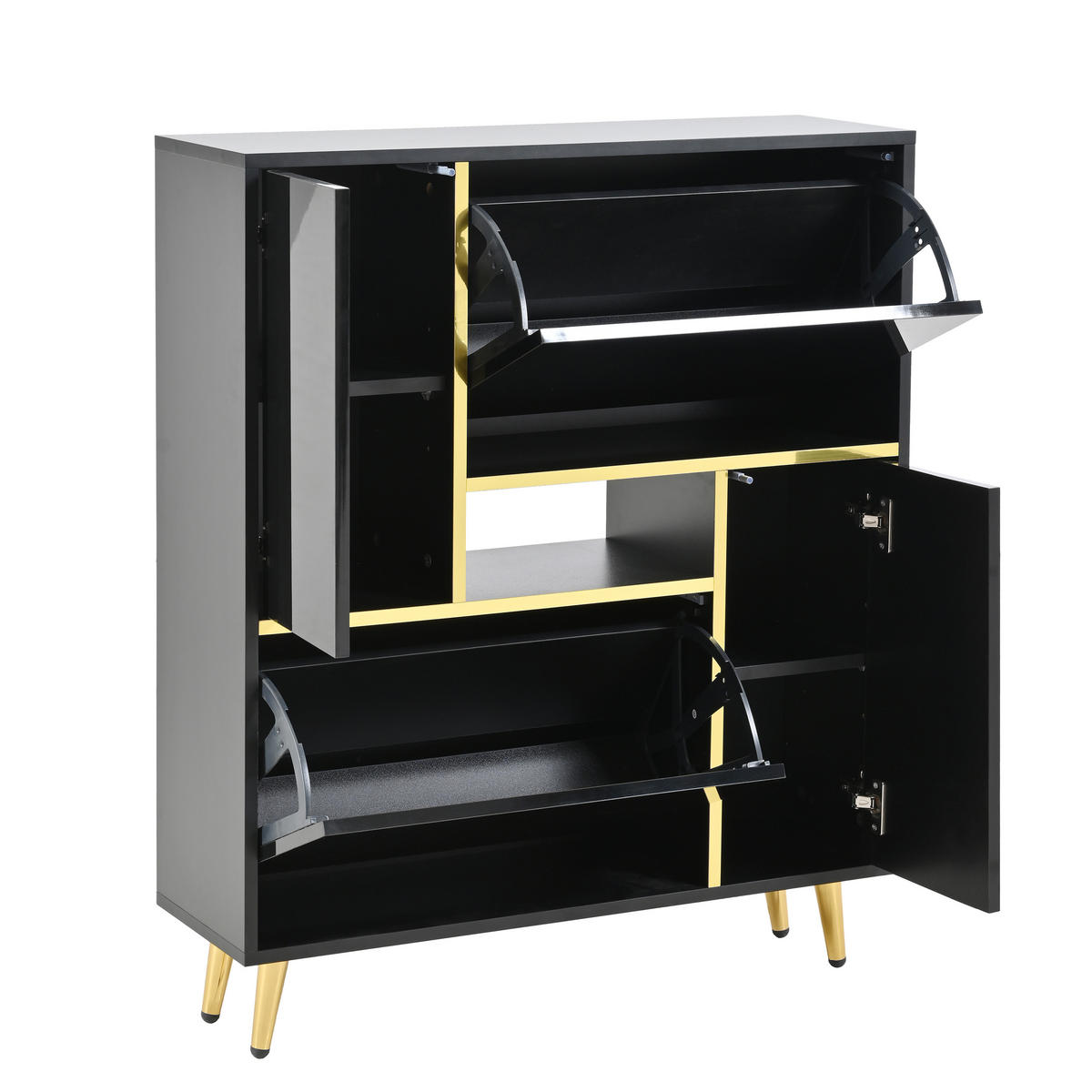 SCHUHSCHRANK 80/25/96 cm in Schwarz mit 2 Türen, Hochglanzfront und LED-Licht - Schwarz, Holzwerkstoff (80/96/25cm) - BEAOK