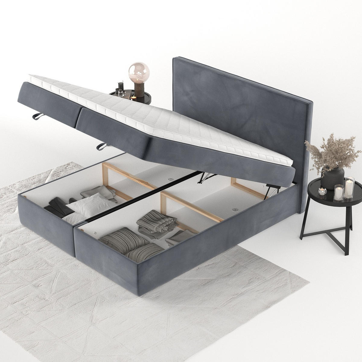 BOXBETT Velma 140/200 cm Dunkelgrau im Kronos Stoff - Dunkelgrau/Schwarz, Holz/Holzwerkstoff (140/200cm) - AltaBeds