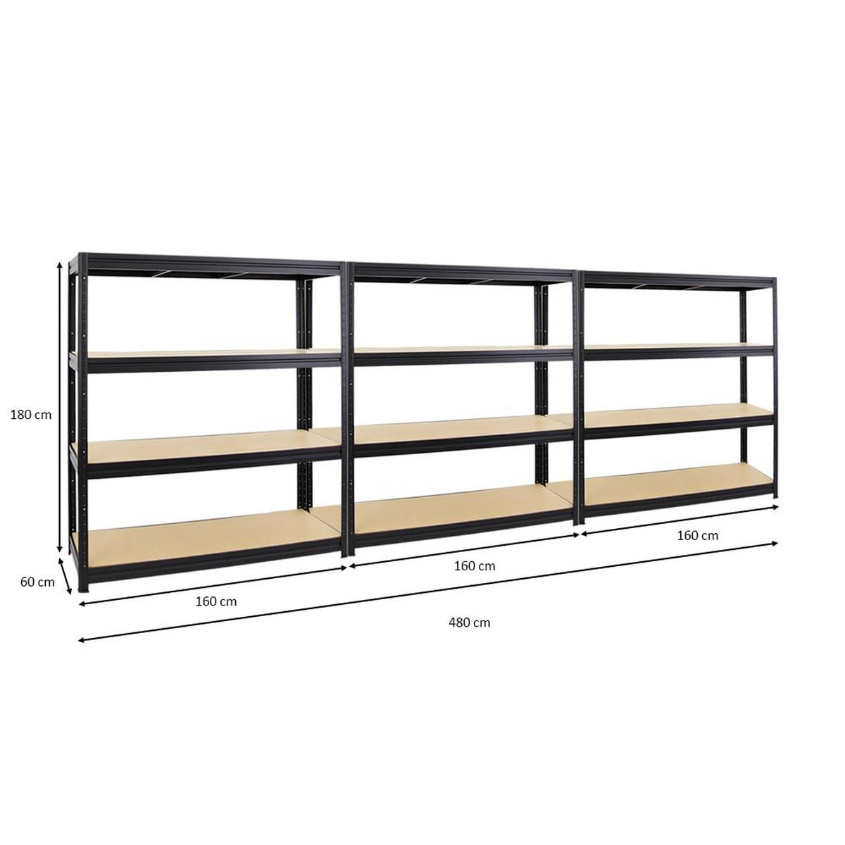 SCHWERLASTREGAL Dino 3er-Set mit 3x 180x160x60 cm Fachlast 600 kg Schwarz - Schwarz, Metall (480/180/60cm) - PROREGAL