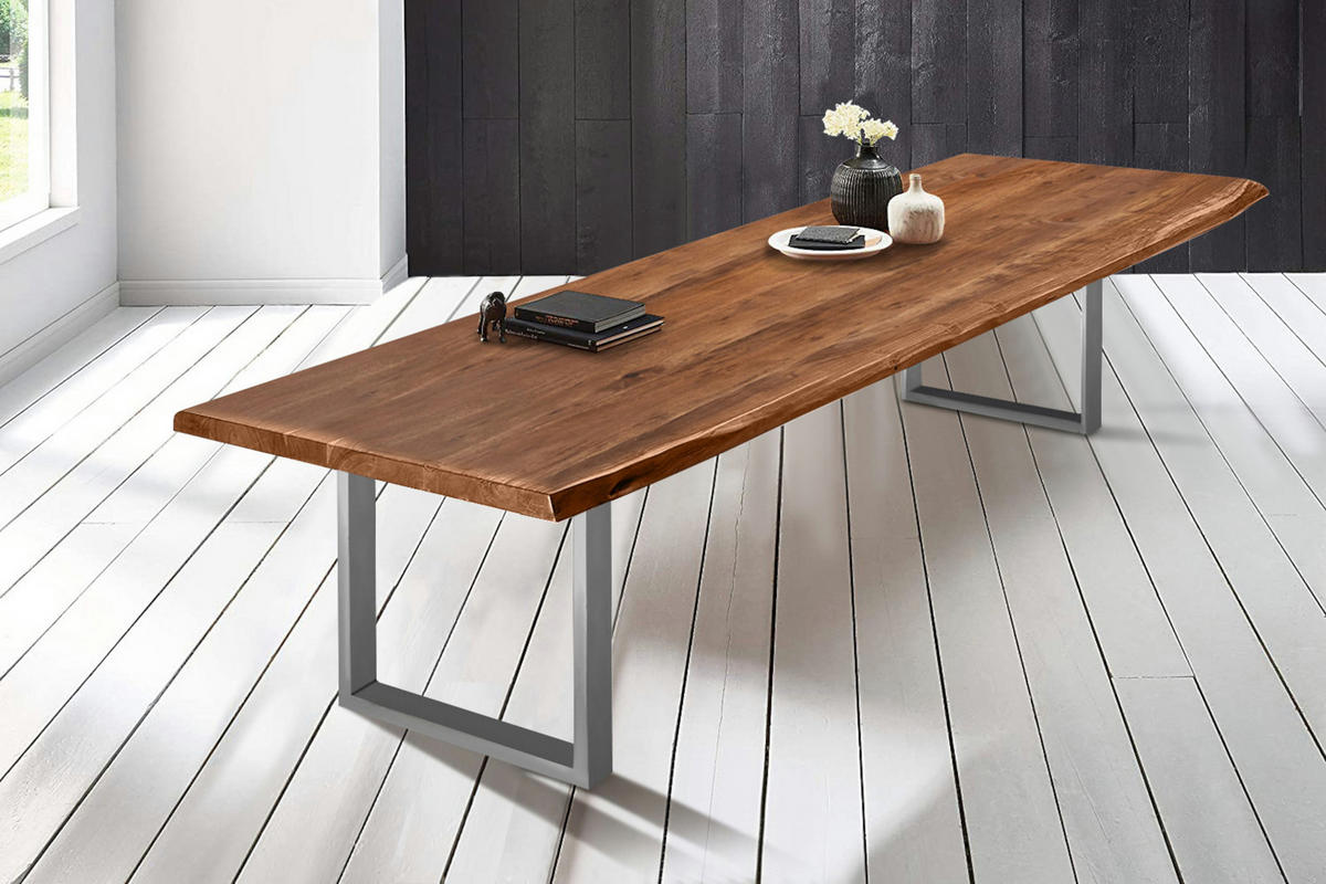 ESSTISCH VALIN - Silberfarben/Braun, Holz/Metall (120/320/79cm) - SAM