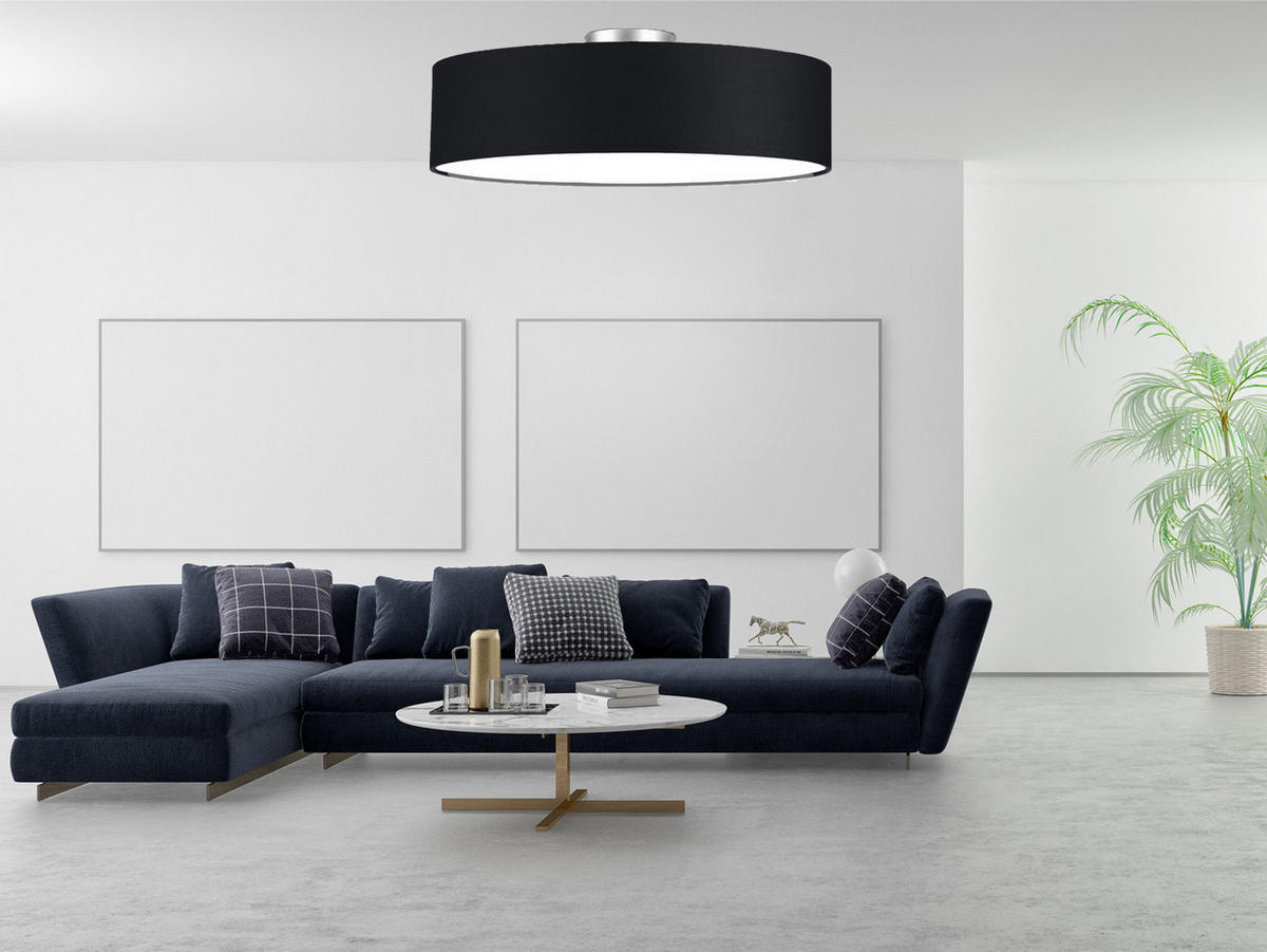 DECKENLAMPE Ø60cm, Lampenschirm Stoff Schwarz - Schwarz, Textil (60/60/17cm) - meineWunschleuchte