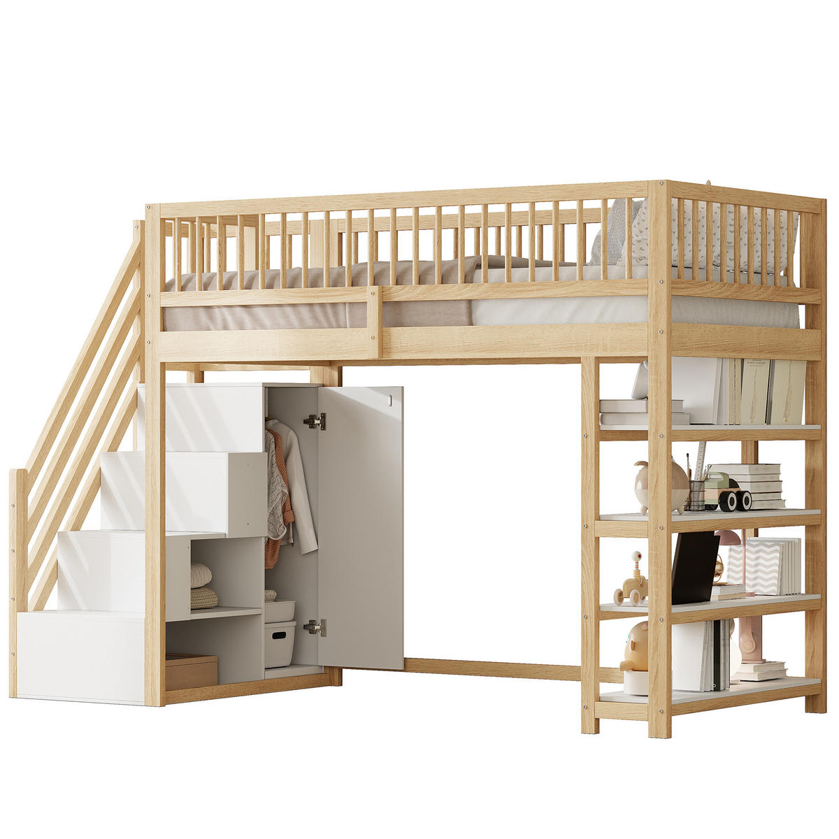 HOCHBETT 90 x 200cm mit Sicherheitskletterleiter，Holzfarbe - Naturfarben, Holz (90/200cm) - KOMHTOM